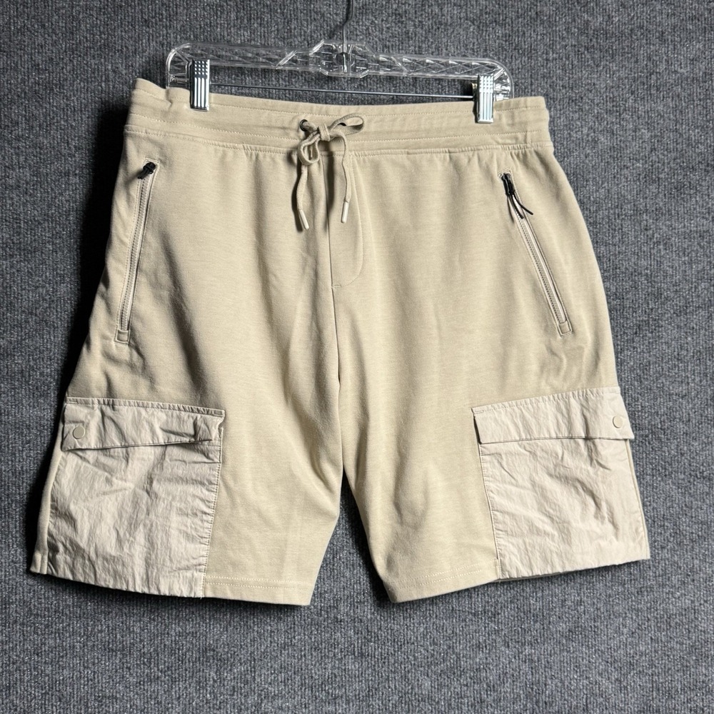 Kyodan Cargo Shorts L Beige Mixed Media Zip Pockets Drawstring Gorpcore Utility